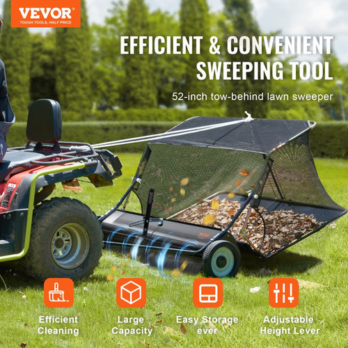 52-inch Lawn Sweeper Tow Behind, 26 cu.ft. Large Pull Behind Grass Sweeper, Heavy Duty Leaf & Grass E415-TCSCPQSQHS26FYZTRV0