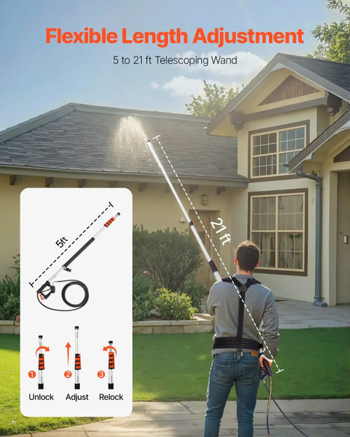 Pressure Washer Telescoping Wand, 24 ft, 4000 psi, Telescopic Spray Wand with Power Washer Extensio E415-SSPQWST24FT3V8ZVFV0