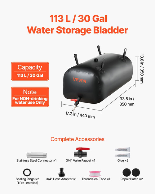 Water Storage Bladder, 30 Gal Collapsible Water Storage Bag, Wear-Resistant 1000D PVC Soft Waters B E415-CSDHSPVCB113E9XVW003V0