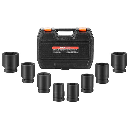 Axle Nut Impact Socket Set, 3/4" Drive 6-Point 8-Piece Metric Spindle Nut Socket Set, CR-MO Heat Tr E415-ZLMTTCZLM346RSOKVV0