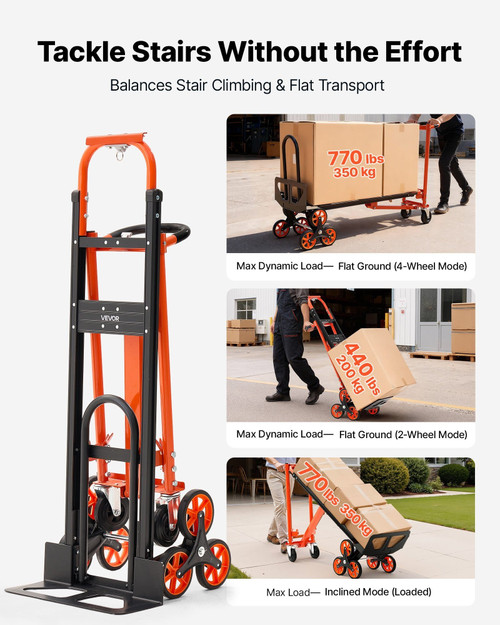 3 in 1 Industrial Convertible Stair Climbing Cart, 770 lbs Max Load, Folding Hand Truck Dolly with  E415-ZXTCSPLCSHYDEUI34001V0