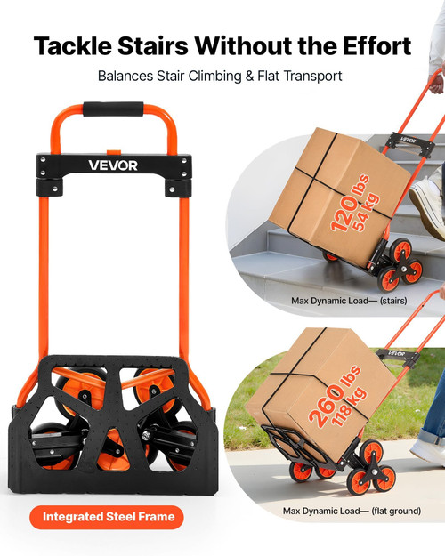 Stair Climbing Cart, 120 lbs Stair-Climbing Capacity, Portable Folding Trolley Cart with Telescopin E415-QXTCSPLCHJG23BKCT001V0