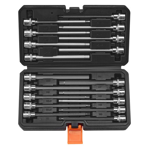 Extra Long Allen Hex Bit Socket Set, 18-Piece 3/8 inch Drive, S2 Alloy Steel and Cr-V Steel, Standa E415-PTTT38HEXSD0DLCSKV0