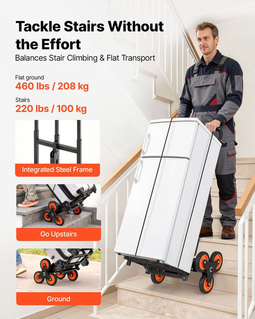 Stair Climbing Cart, 220 lbs Stair-Climbing Capacity, Heavy-Duty Folding Trolley Cart with Telescop E415-ZXTCSPLCLSKH7RCTY001V0