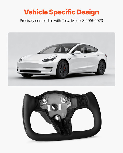 Steering Wheel for 2016-2023 Tesla Model 3, Carbon Fiber Steering Wheel D-Shaped Flat-Bottom with H E415-QCFXPZYTSL32I3O9A001V9