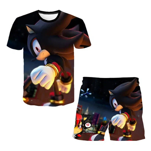 Color: Multicolor, Size: 40cm - New Japanese cartoon Sonic T-shirt children's top T-shirt shorts tw F640-12000044260152652