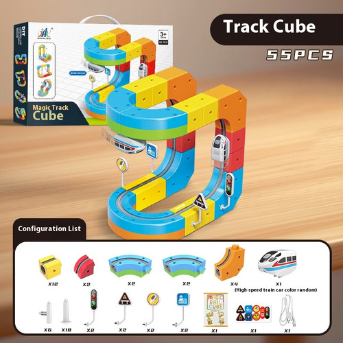 Color: Basic Edition 55 Pcs - Children's Educational Track Cube Building Blocks Toys Q119-CJYD254212002BY