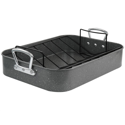 Gibson Greystone 2 Piece Carbon Steel 16.25in. Turkey Roaster Set in Speckled Grey D970-82665.02R