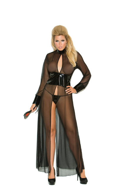 VINYL & MESH GOWN W/G-STRING Y200-V1954X