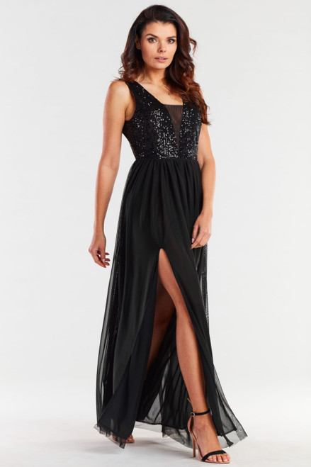 black - Long dress model 174301 awama U704-174301