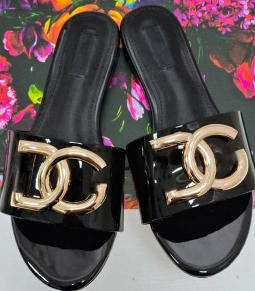 Color: Gold - Size: US7 - Sandals G-Slipper slipper slide Women's Interlocking Cut-out Sandals Shoe Y829-1144086416658411604