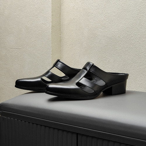Summer Outer Wear Pointed-toe Authentic Leather Half Slippers Closed Toe Leather Slippers Men Q119-CJYD1934630