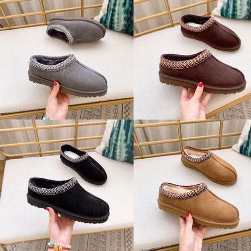 Color: 5# - Size: US5=EU 36 - Tazz Tasman Slippers Chestnut Fur Slides Disquete Sheepskin Classic M Y829-1173770135743242335