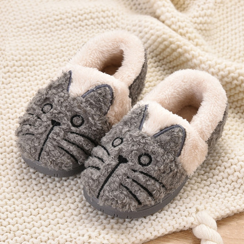 Color: Gray, Size: 21 - Toddler Baby Home Slippers Girls Cute Cartoon Cat Cotton Shoes Winter Child Q119-CJBHNSNS03549-Gray-21