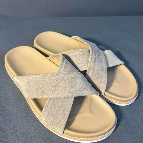 Color: Apricot Color Upgrade, Size: 39 - Leisure Sandblasted Suede Leather Men's Slippers Q119-CJYD292066308HS