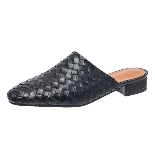 Color: Black, Size: 39 - Women's Casual Low-Heel Plus-Size Woven Closed-Toe Outdoor Slippers Q119-CJNS287491638LO