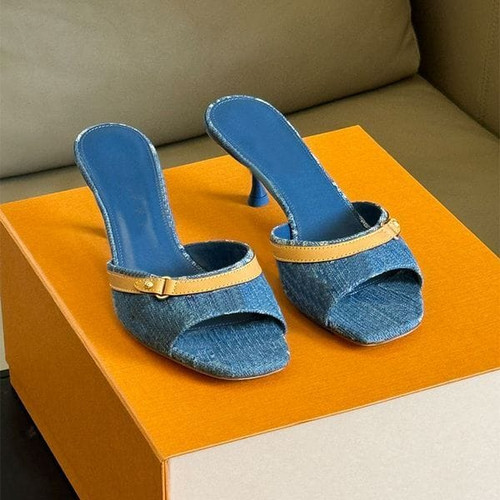 Color: Blue - Size: US9.5 - Neo Revival Mule Women Vintage Shoes Blue Denim Slide Sandals Designer  Y829-1249421147804962840