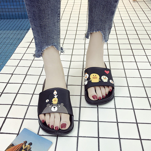 Color: 1style black, Size: 43male - Household couple bathroom non-slip cartoon slippers Q119-CJBHNSNS19266-1style black-43male