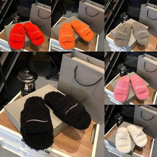 Color: White - Size: Women[EUR 38] - Luxury Slides Paris Designer Women Slippers Ladies Wool Winter Y829-1315105442018599011