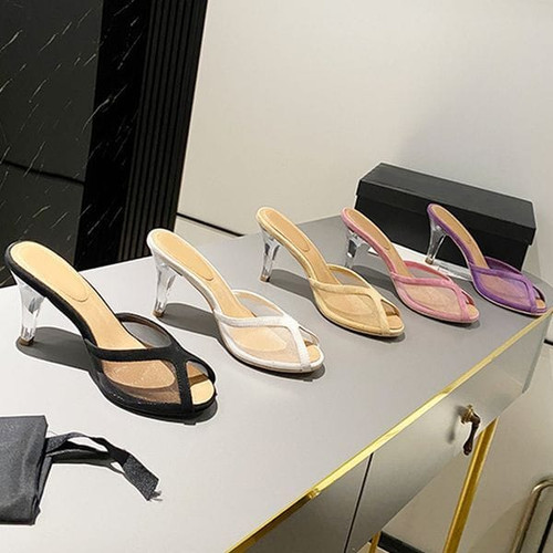 Color: A3 - Size: Woman US8=UK6.5=EU39 - Adult: yes - Hot Designer High Heels Mesh Peep Toe Slipper Y829-1475181298389827659