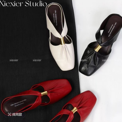 Womens French-toe Slippers With Pleated Sheepskin Lining Q119-CJYD2811583