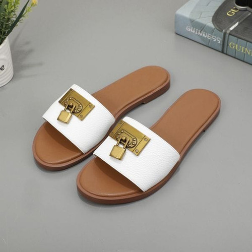 Color: Dark green - Size: US4.5 - 2021 Classic personality design women's slippers summer lock deco Y829-844700695818088565