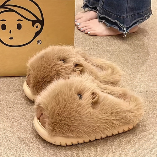 Color: Light Brown, Size: UK 5.5 To 6 - New Comfortable Women's Slippers Soft Suede Indoor Q119-CJNS258892403CX