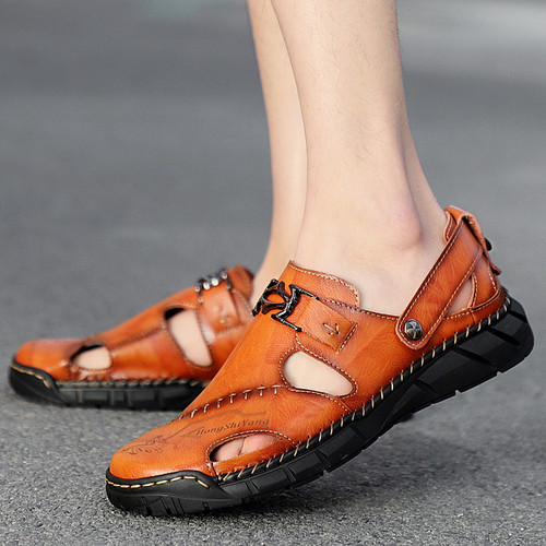 Genuine Leather Youth Casual Sandals Mens Trendy All-Match Slippers Q119-CJYD2785161
