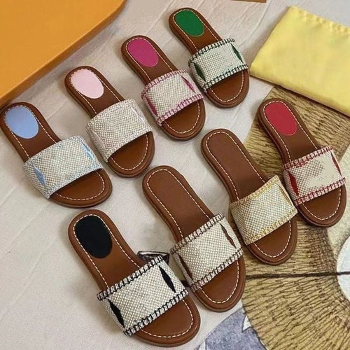 Color: White - Size: Eur36 - Designer Flat Sandals Luxury Slippers Women's Embroider Sandal Fashion Y829-1244825780845735972