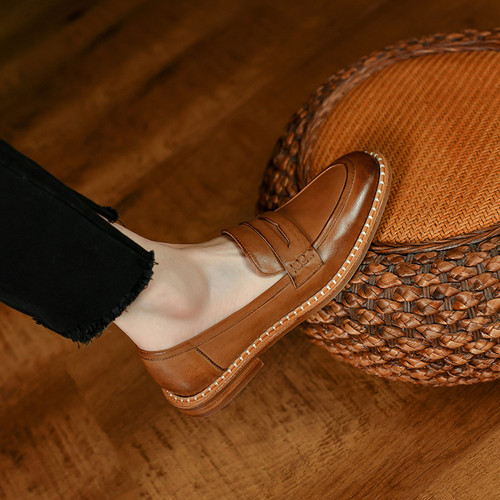 Light Brown Simple English Small Leather Shoes Q119-CJNS1618187