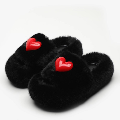 Color: Black 1, Size: 37 - Heart-shaped Thick Bottom Fluffy Slippers Women's Outer Wear New Autumn  Q119-CJYD255563111KP