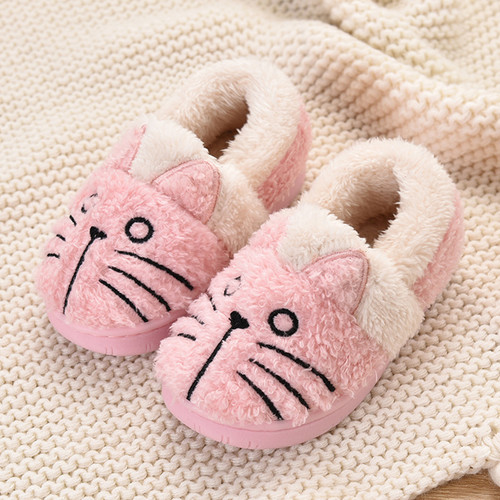 Color: Pink, Size: 20 - Toddler Baby Home Slippers Girls Cute Cartoon Cat Cotton Shoes Winter Child Q119-CJBHNSNS03549-Pink-20