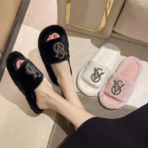 Color: pink - Size: Size 40-41= Foot length (cm)25-25.5 - Slippers plush Cotton Shoes Flip Flops Sa Y829-1463697585994051599