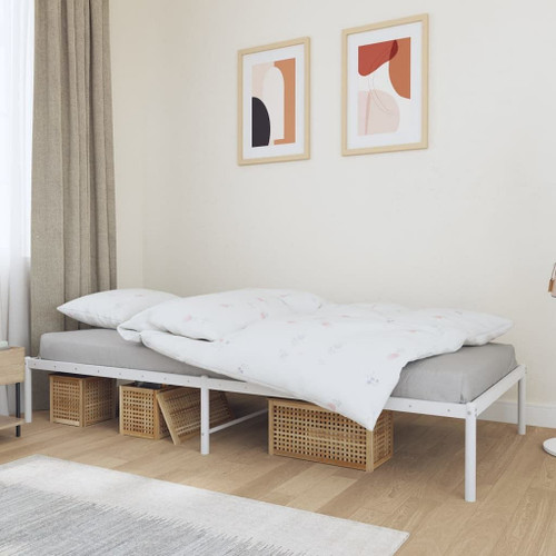  Bed Frame White Steel, Powder-Coated Steel Single Bed Frame A949-350907