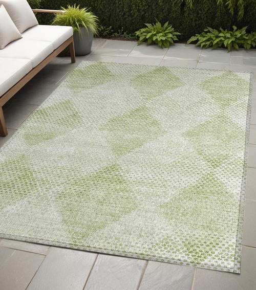 5' X 8' Mint Green Geometric Washable Non Skid Indoor Outdoor Area Rug N270-561790