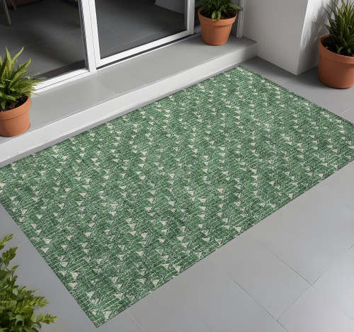 3' X 5' Sage Geometric Washable Non Skid Indoor Outdoor Area Rug N270-560094