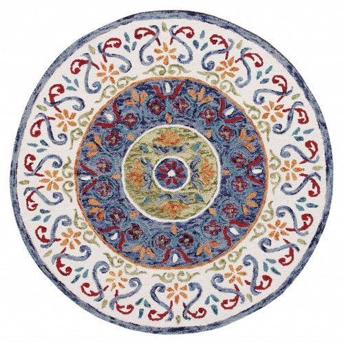 4' Round Blue and White Ornate Medallion Area Rug N270-396206