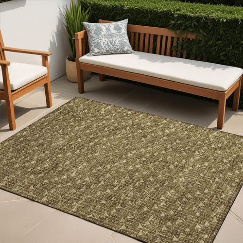 5' X 8' Brown Geometric Washable Non Skid Indoor Outdoor Area Rug N270-560059