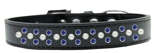 Sprinkles Dog Collar Pearl and Blue Crystals Size 20 Black S528-616-3 BK-20
