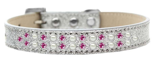Two Row Pearl and Pink Crystal Size 20 Silver Ice Cream Dog Collar S528-614-05 SV-20