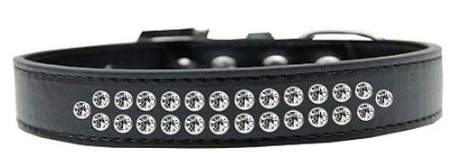 Two Row Clear Crystal Size 16 Black Dog Collar S528-613-01 BK-16