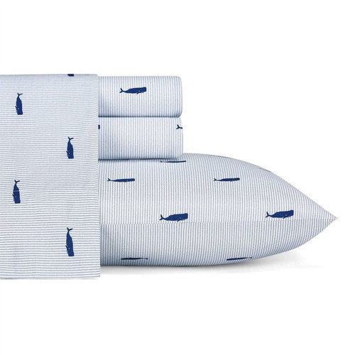 Twin size Coastal Beach 100-Percent Cotton Navy Blue White Stripe Sheet Set Q280-TWSNPCS28691584