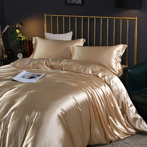 Style: Camel, Size: 1.8M Flat Sheet - Solid Color Double-sided Silk Four-piece Set Silkworm Silk Sa Q119-CJCS226956318RI