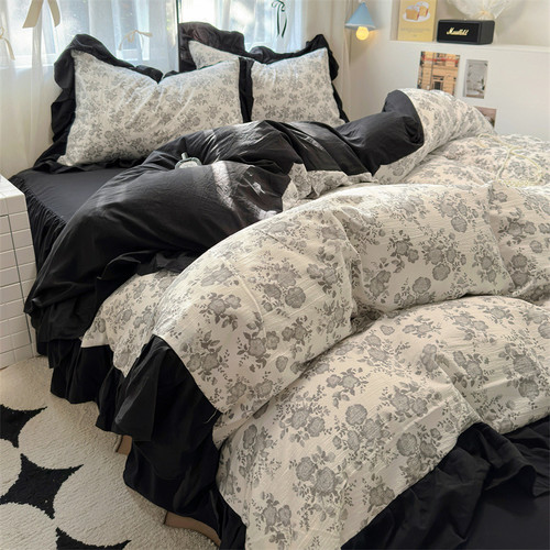 Pattern: Riff, Size Specification: 1.2m Three flat sheet - Korean Ins Maiden Lace Tulip Washed Cott Q119-CJCS225569443QJ