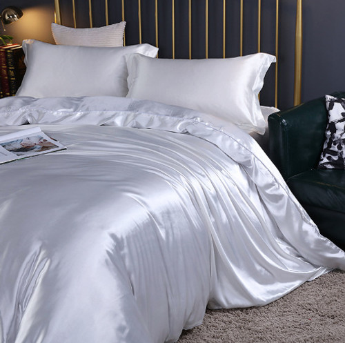 Style: Milky White, Size: 1.5M Flat Sheet - Solid Color Double-sided Silk Four-piece Set Silkworm S Q119-CJCS226956373UF