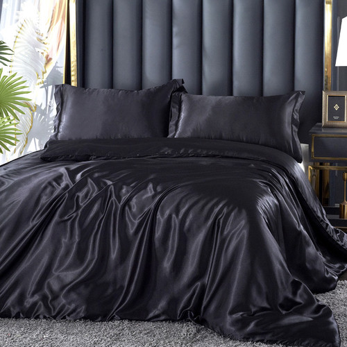 Pattern: Black, Size Specification: 1.8m flat sheet Four piece - Artificial Silk Double-sided Silk  Q119-CJYD224229013MN