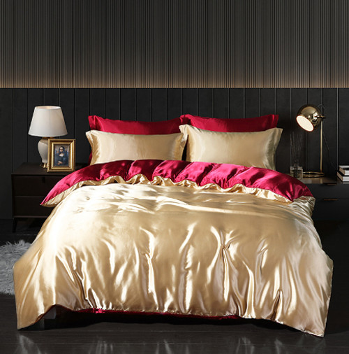 Style: Wine Red Camel, Size: 2M Flat Sheet - Solid Color Double-sided Silk Four-piece Set Silkworm  Q119-CJCS226956382DW