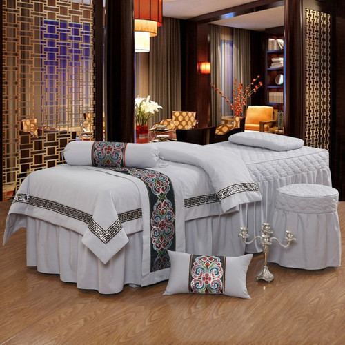 Color: Grey, Style: Square-70x185 7pcs, Size:  - Four-piece high-end pure color beauty bedspread Q119-CJJJJFCZ00077-Grey-Square-70x185 7pcs