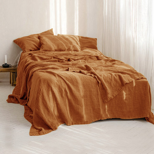 Color: Caramel Color, Size: Bed Sheet 180x220cm - Simple Plain Linen Solid Color Single Double Bed  Q119-CJYD219978808HS