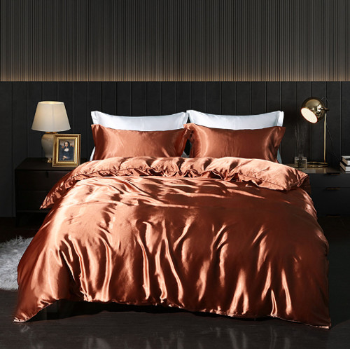 Style: Light Coffee, Size: 2M Flat Sheet - Solid Color Double-sided Silk Four-piece Set Silkworm Si Q119-CJCS226956347UF